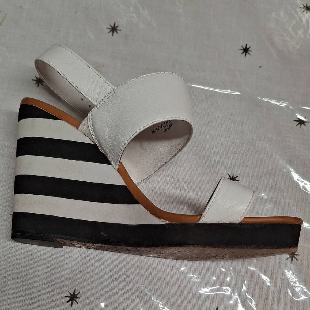 Stylish White and Black Wedge Sandals